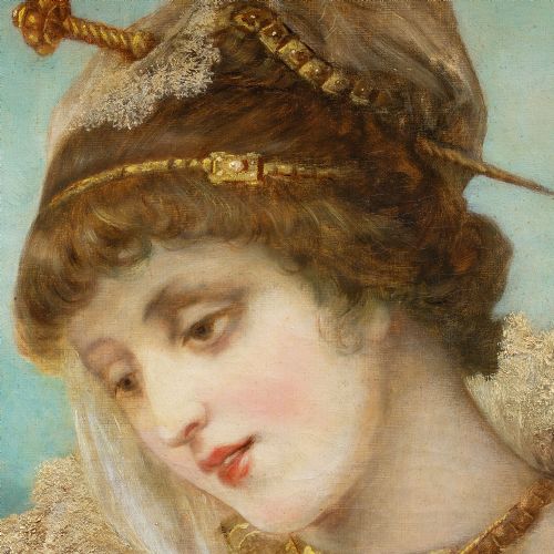 fig 4. Franz Russ The Elder, Portrait Of A Woman In Period Costume, 19th Century Antique Oil Painting