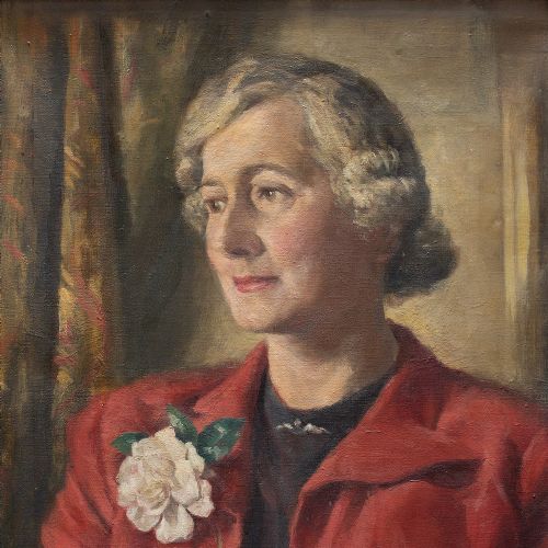fig 2. Hamish Paterson, Portrait Of A Lady With A Red Coat, 1940s Vintage Oil Painting
