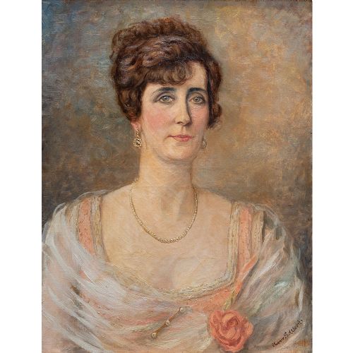 fig 1. Eleanor Stewart Wood, Portrait Of A Woman, Antique Oil Painting