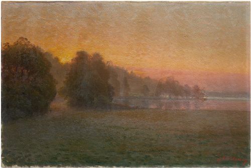 Anders Wahlgren, Evening Landscape with Sunset, 19th Century Oil Painting