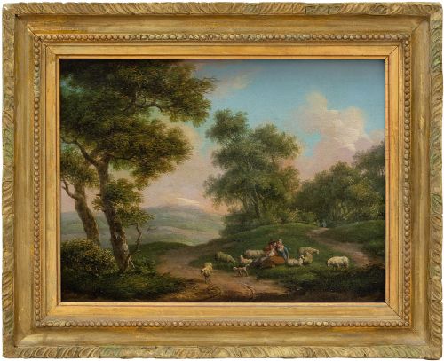 19th-century Pastoral Scene with Courting Couple, Antique Oil Painting