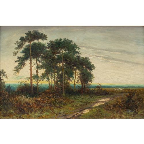 fig 1. Reginald Daniel Sherrin, Pastoral Landscape With Pine Trees, British Landscape Painting