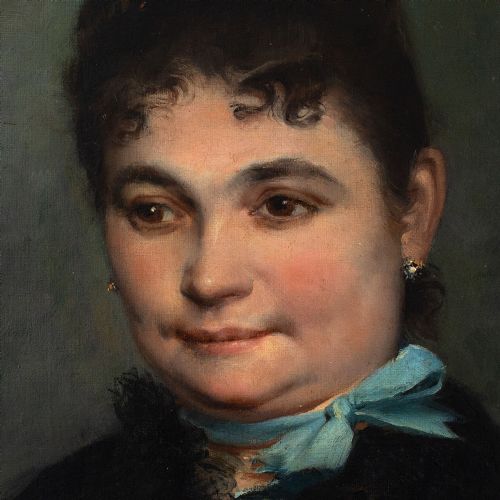 fig 4. Edgar Boutry, Portrait Of A Lady With Blue Ribbons, Early 20th-Century Oil Painting