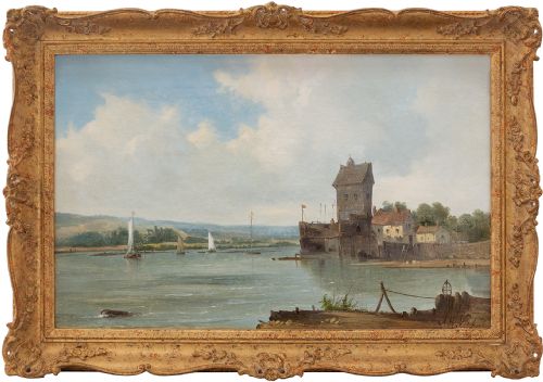 Alfred H Vickers, River Landscape with Coastal Buildings, 19th Century Oil Painting