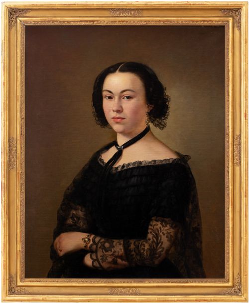 Alois Julius Paschek, Portrait of a Lady in Black, 19th-century Antique  Painting