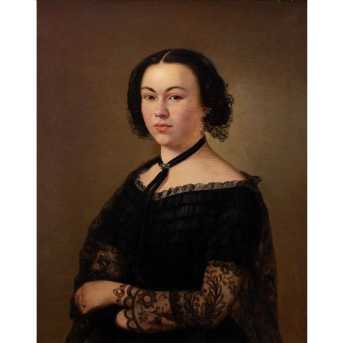 fig 1. Alois Julius Paschek, Portrait Of A Lady In Black, 19th-Century Antique Painting
