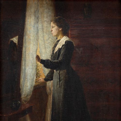 fig 2. Valdemar Maegaard, Interior Scene With Woman By Window, 19th Century Oil Painting