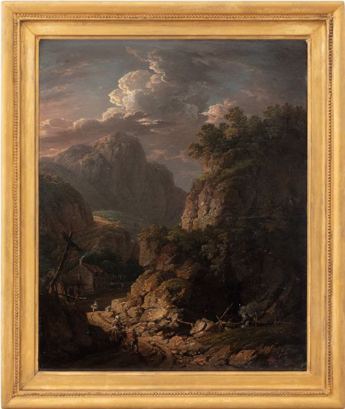 Thomas Barker of Bath, Dark Mountainous Landscape with Figures, 19th Century Oil Painting
