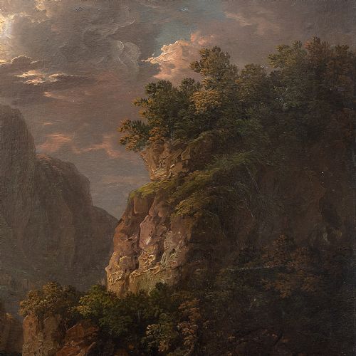 fig 3. Thomas Barker Of Bath, Dark Mountainous Landscape With Figures, 19th Century Oil Painting
