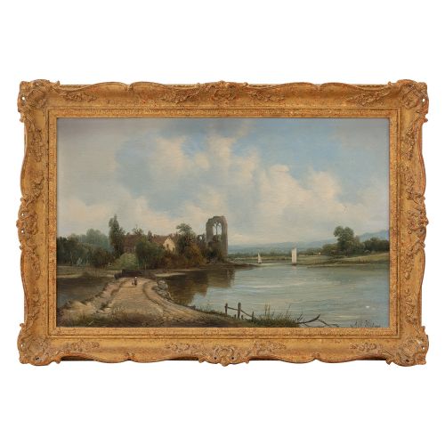 fig 1. Alfred H Vickers, River Landscape With Coastal Path, 19th Century Oil Painting