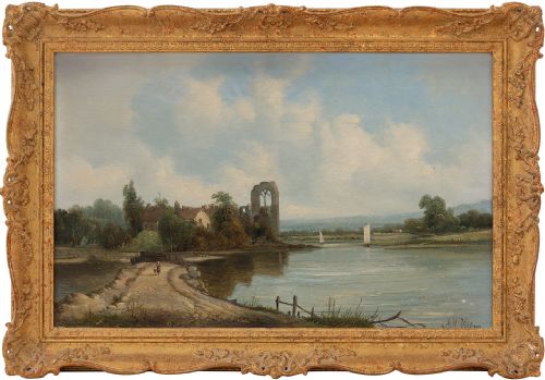 Alfred H Vickers, River Landscape with Coastal Path, 19th Century Oil Painting