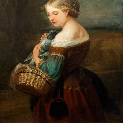 fig 1. Carl Wagner, Portrait Of A Girl With A Pigeon, 19th-Century Portrait