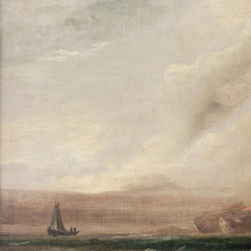 fig 3. Stanley Montague, Stormy Coastal View With Sailboat, Antique Oil Painting, Scottish