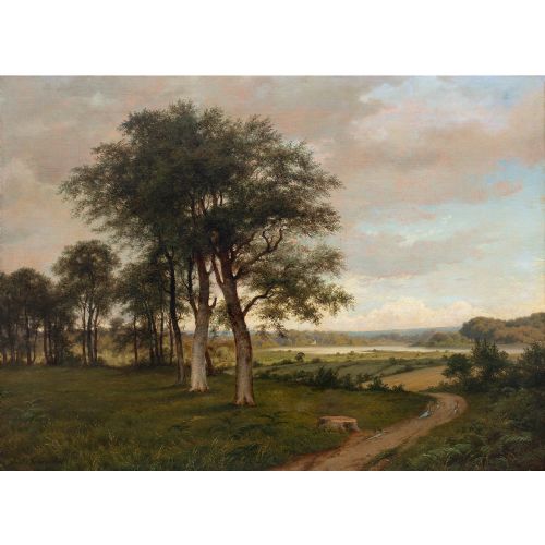 fig 1. Axel Schovelin, Danish Landscape With Lake, 19th Century Antique Oil Painting