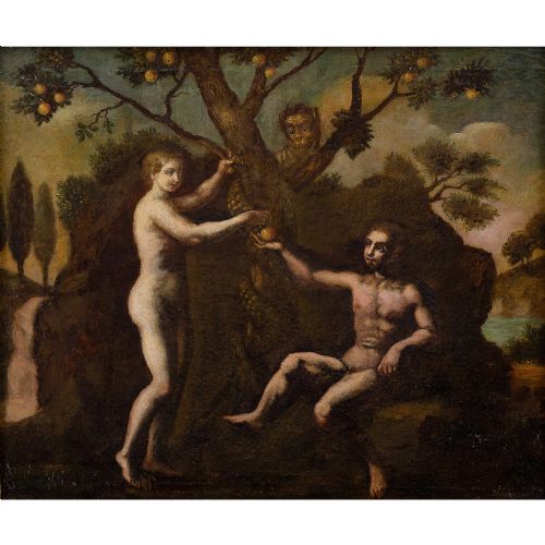 fig 1. 16th-Century German School, The Fall Of Adam, Religious Antique Oil Painting