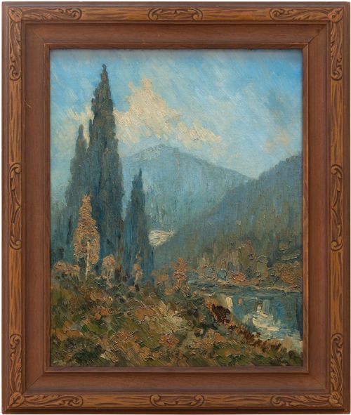 William J Solby, Mountain Landscape with Lake, 1920s Oil Painting