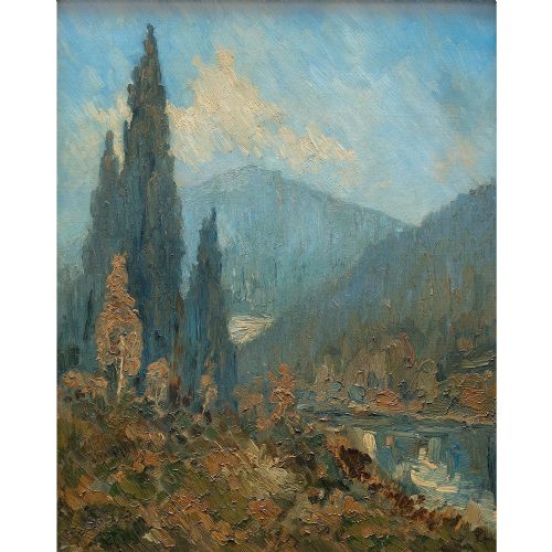 fig 1. William J Solby, Mountain Landscape With Lake, 1920s Oil Painting