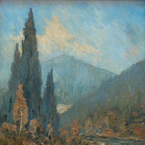 fig 2. William J Solby, Mountain Landscape With Lake, 1920s Oil Painting