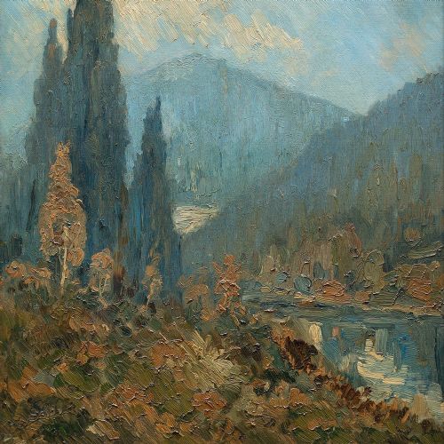 fig 3. William J Solby, Mountain Landscape With Lake, 1920s Oil Painting