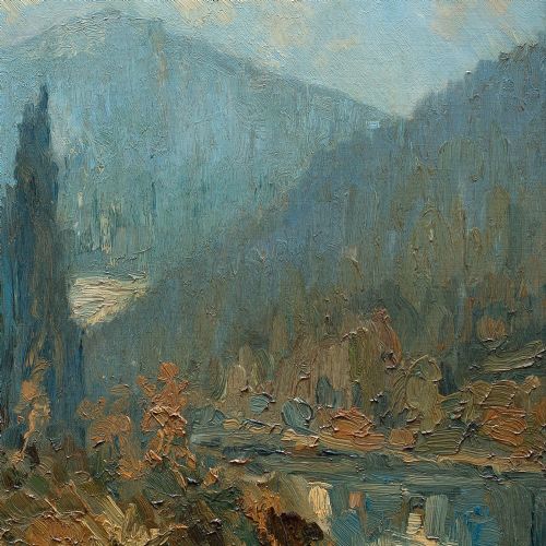 fig 5. William J Solby, Mountain Landscape With Lake, 1920s Oil Painting