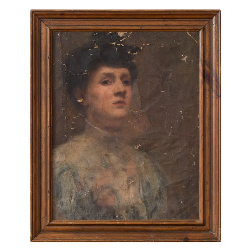 Harold Lapham Worn American School Portrait of a Lady, C. 1915 Antique Oil Painting