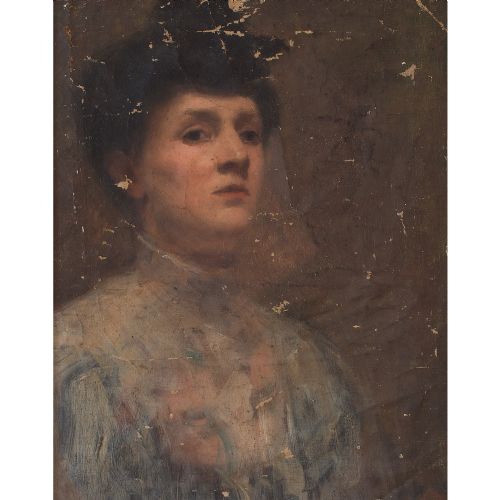 fig 1. Harold Lapham Worn American School Portrait Of A Lady, c. 1915 Antique Oil Painting