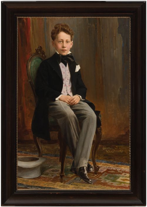 Early 20th-century German School Portrait of a Boy, Antique Painting
