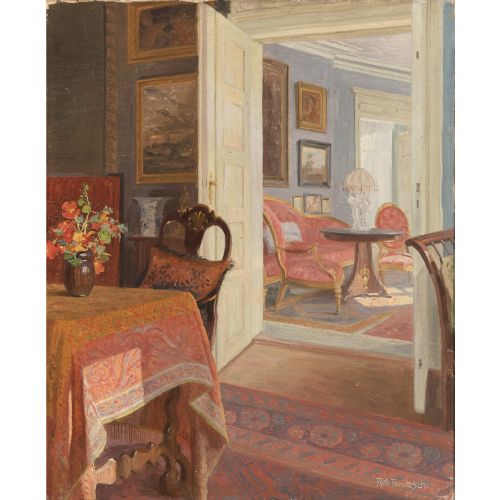 fig 1. Robert Gustav Otto Panitzsch, Interior Scene, Vintage Oil Painting