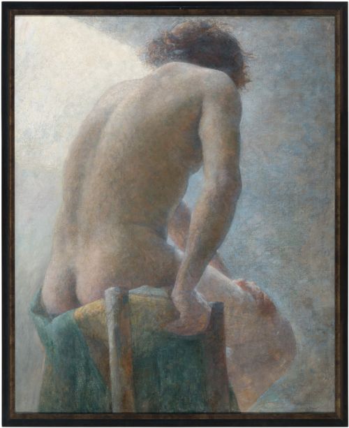 Early 20th-century Danish School, Seated Male Nude, Antique Oil Painting
