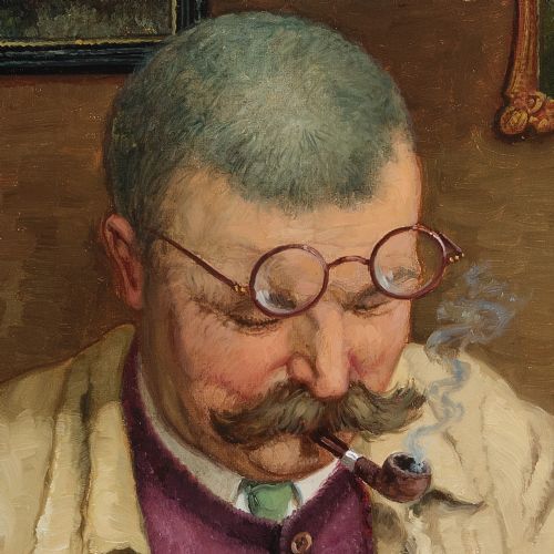 fig 1. Béla Adalbert Hradil, Portrait Of A Man Reading A Newspaper, 1940s Oil Painting