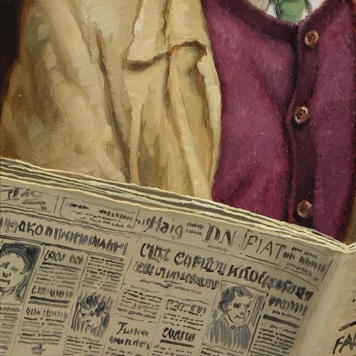 fig 2. Béla Adalbert Hradil, Portrait Of A Man Reading A Newspaper, 1940s Oil Painting