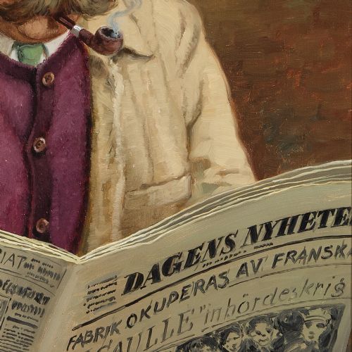 fig 3. Béla Adalbert Hradil, Portrait Of A Man Reading A Newspaper, 1940s Oil Painting