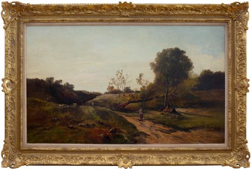Huge, Charles Leslie, Landscape with Maids Tending the Flock, Large 19th-century Antique Oil Painting