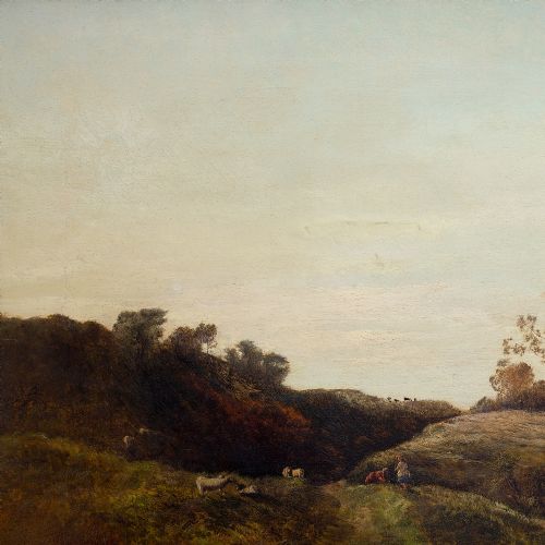 fig 1. Huge, Charles Leslie, Landscape With Maids Tending The Flock, Large 19th-Century Antique Oil Painting