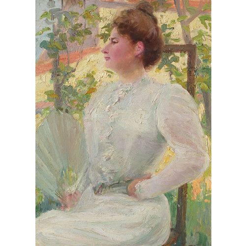 fig 1. Early 20th-Century French School Portrait Of A Lady With A Fan, Society Portrait, Antique Painting