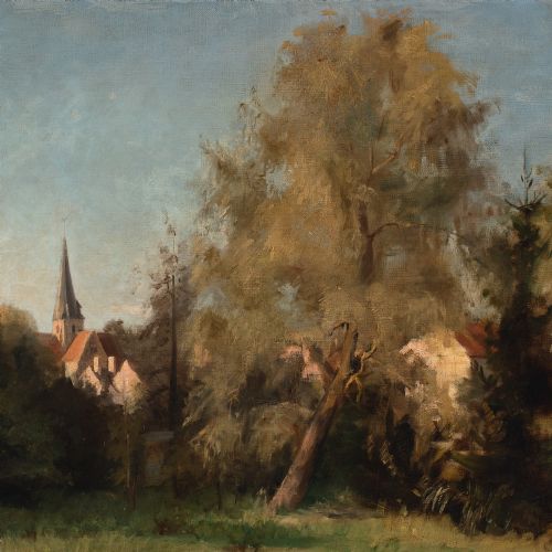 fig 1. 19th-Century Danish School, Forest View With Church - Antique Oil Painting