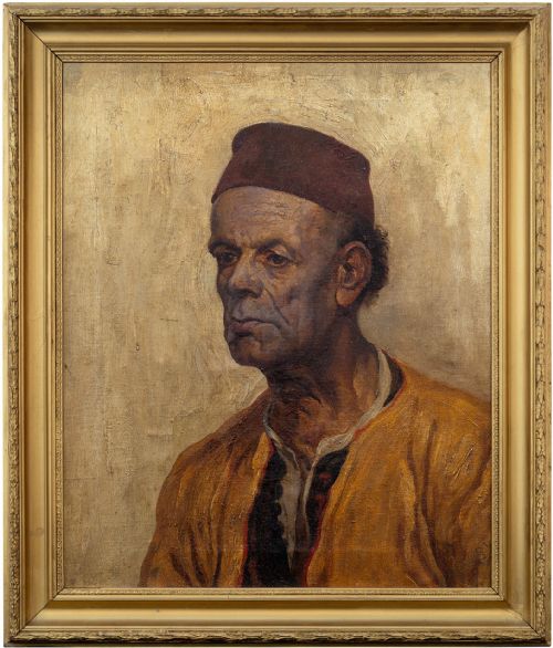 19th-century French School, Portrait of a Gentleman in a Fez, Antique Painting