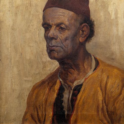 fig 1. 19th-Century French School, Portrait Of A Gentleman In A Fez, Antique Painting