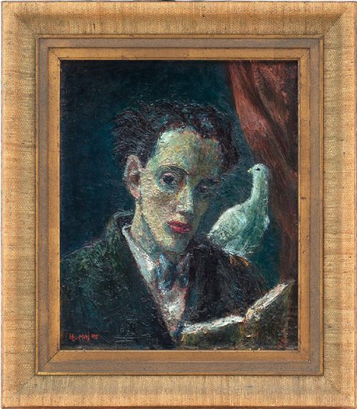 Mid 20th-century Portrait of a Man & Dove - Vintage Oil Painting
