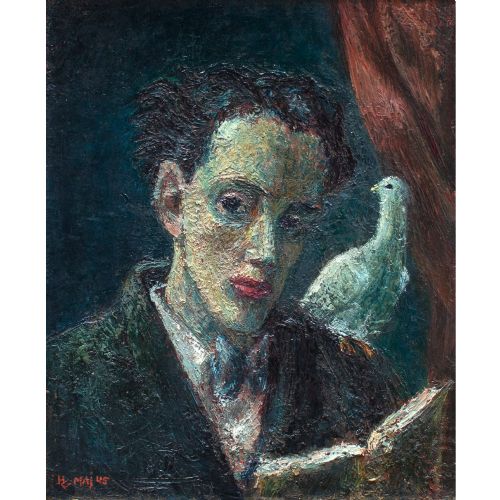 fig 1. Mid 20th-Century Portrait Of A Man & Dove - Vintage Oil Painting
