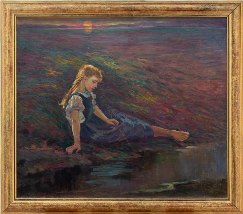 Else Kruger, Girl by the River - Vintage Oil Painting