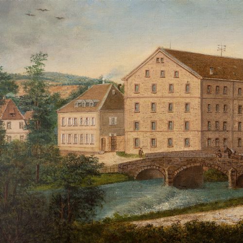 fig 1. Provincial 19th-Century Landscape With Mill, Antique Oil Painting