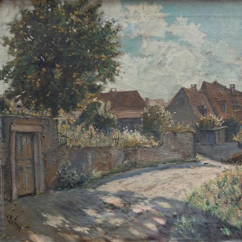 fig 1. German School, Impressionist Landscape With Cottages, Vintage Oil Painting