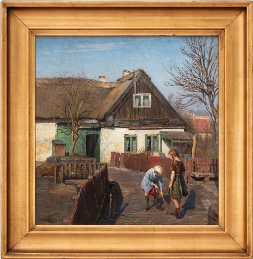 Axel Johansen, Rural Scene with Children Playing, 1923, Oil Painting