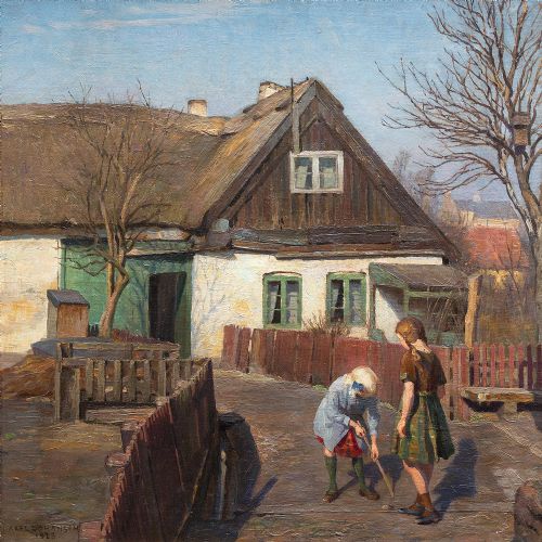fig 2. Axel Johansen, Rural Scene With Children Playing, 1923, Oil Painting