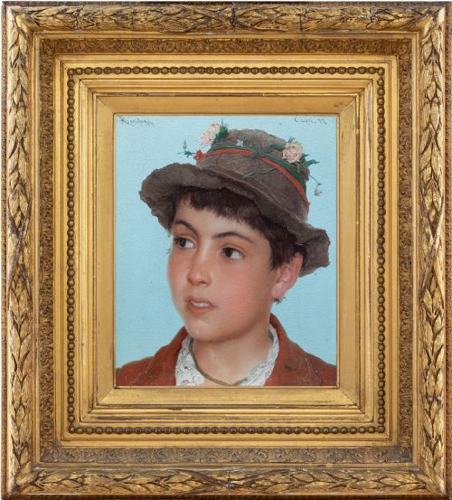 Adriano Bonifazi, the Boy from Capri - Antique Oil Painting