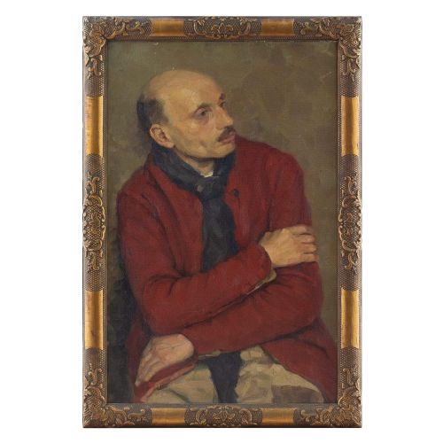 fig 1. Belgian School, Portrait Of A Man In A Red Jacket, Early 20th-Century Oil Painting