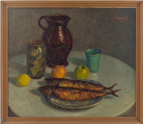 Frans Mars, Still Life with Mackerel - Vintage Oil Painting