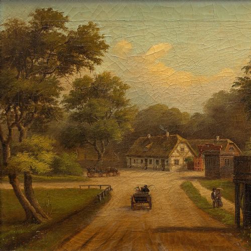 fig 1. Provincial 19th-Century Landscape Painting, Dyrehaven, Denmark, Antique Oil Painting