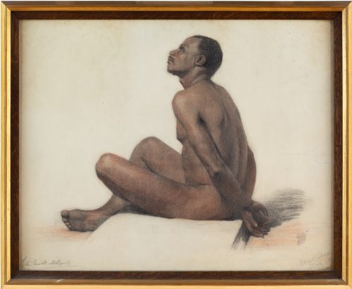 Edward Sharpe, Portrait of a Seated Male Nude, Signed by Sir John Everett Millais - Antique Drawing